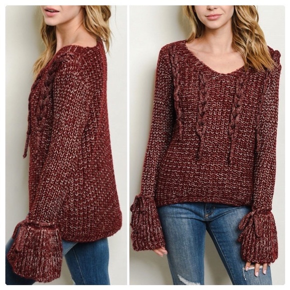 Big Bell Cuffs Burgundy Metallic Sweater - Picture 12 of 13